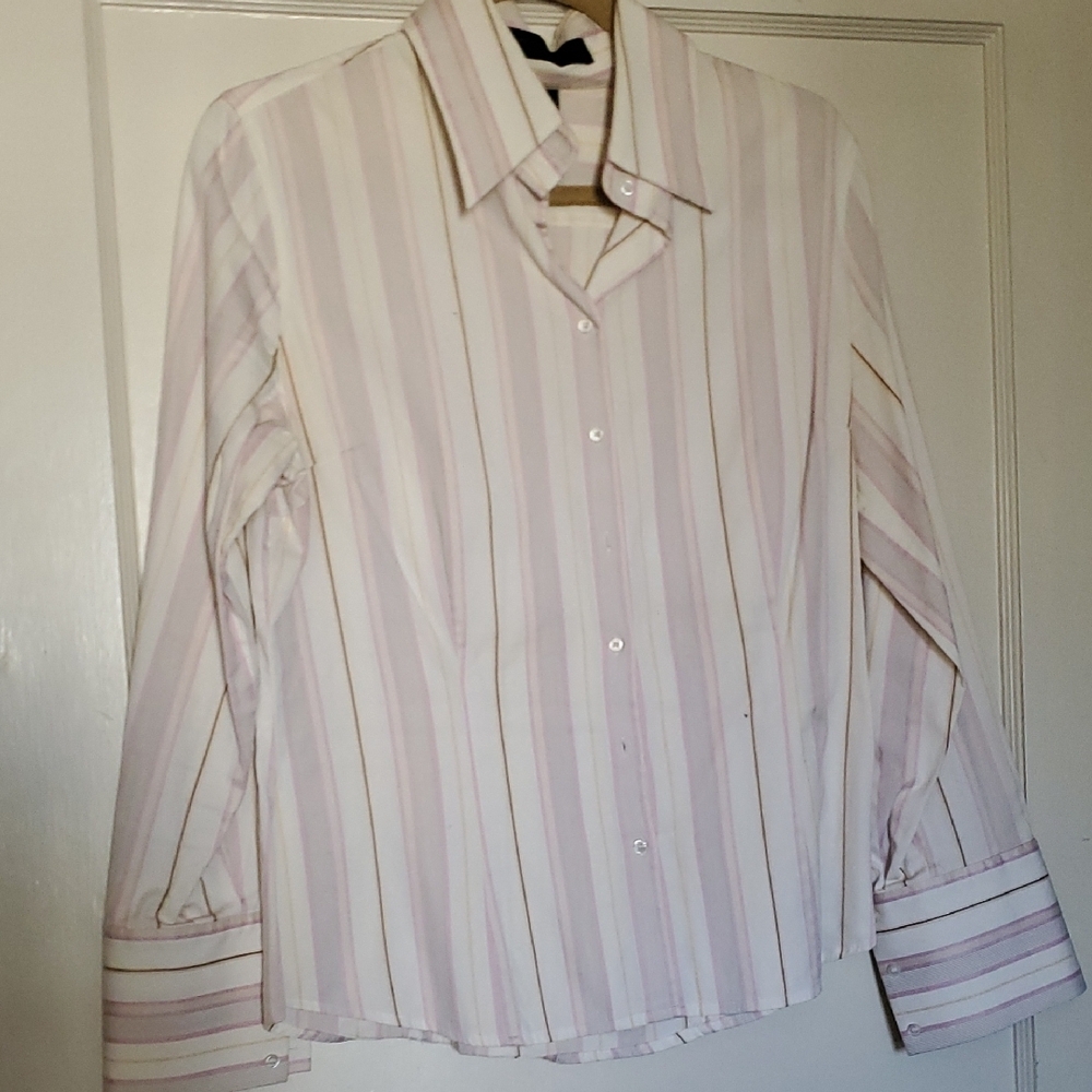 Express‎ Button Up Pink and Beige Striped Shirt